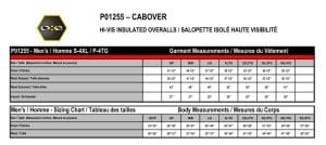 p01255 size chart