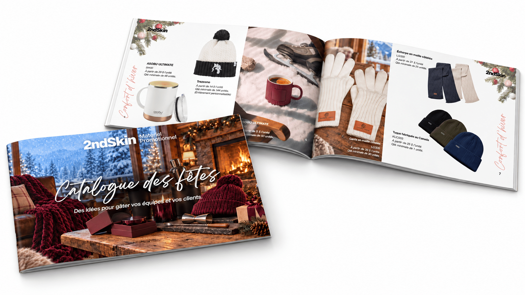 Catalogues sur fond blanc ombres douces